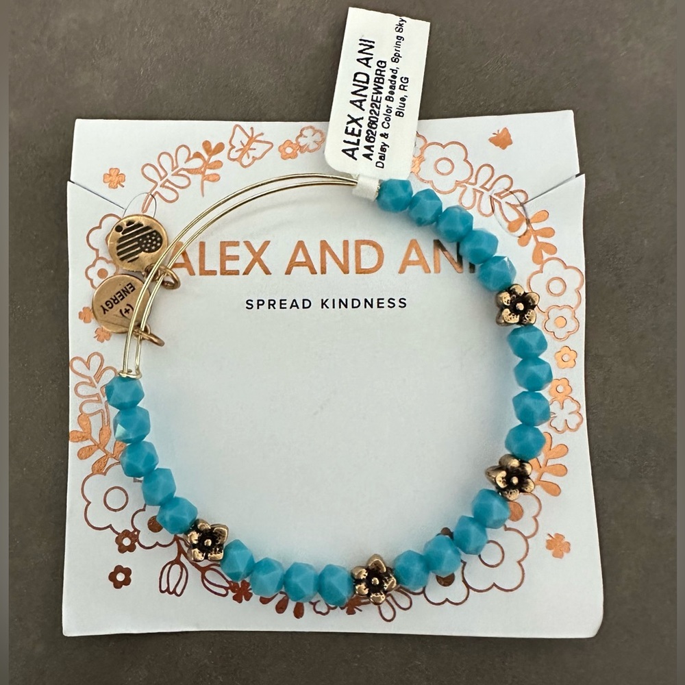 Alex and Ani Daisy & Colored Beaded, Spring Sky Blue, RG